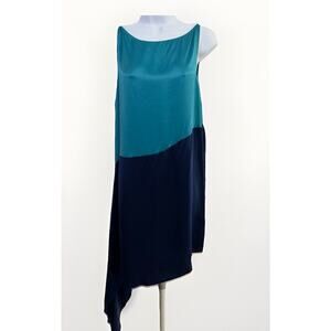 NWT Robert Rodriguez Color Block Cascade Dress Green And Blue Silk Size 4